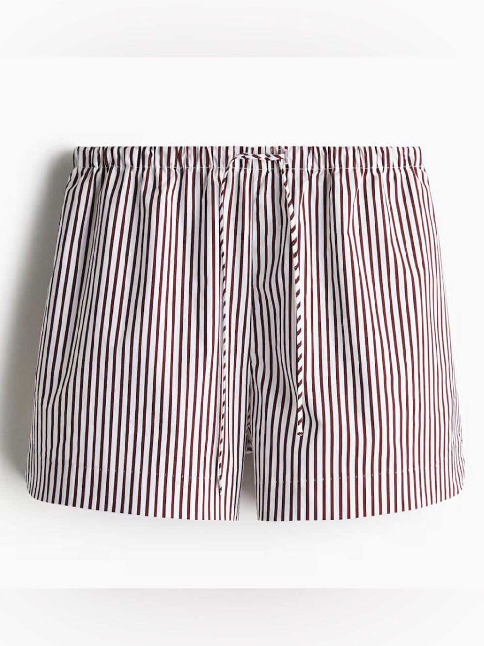 Striped Drawstring Shorts - White & Brown